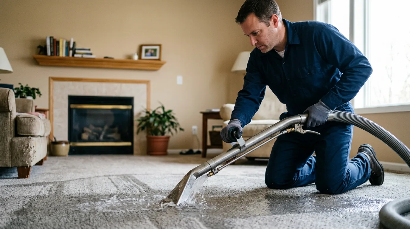 Water damage restoration technician working near Windsor, OH